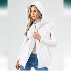 Vest Sleveeles Hooded Zip Up Jacket  Winter Coat Outerwear